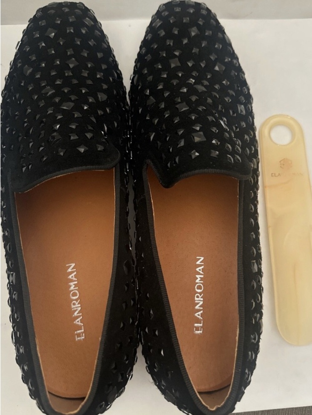 ELANROMAN Men's Loafers Size 10.5 Men’s US Sz 45 EU Black With Stones Party